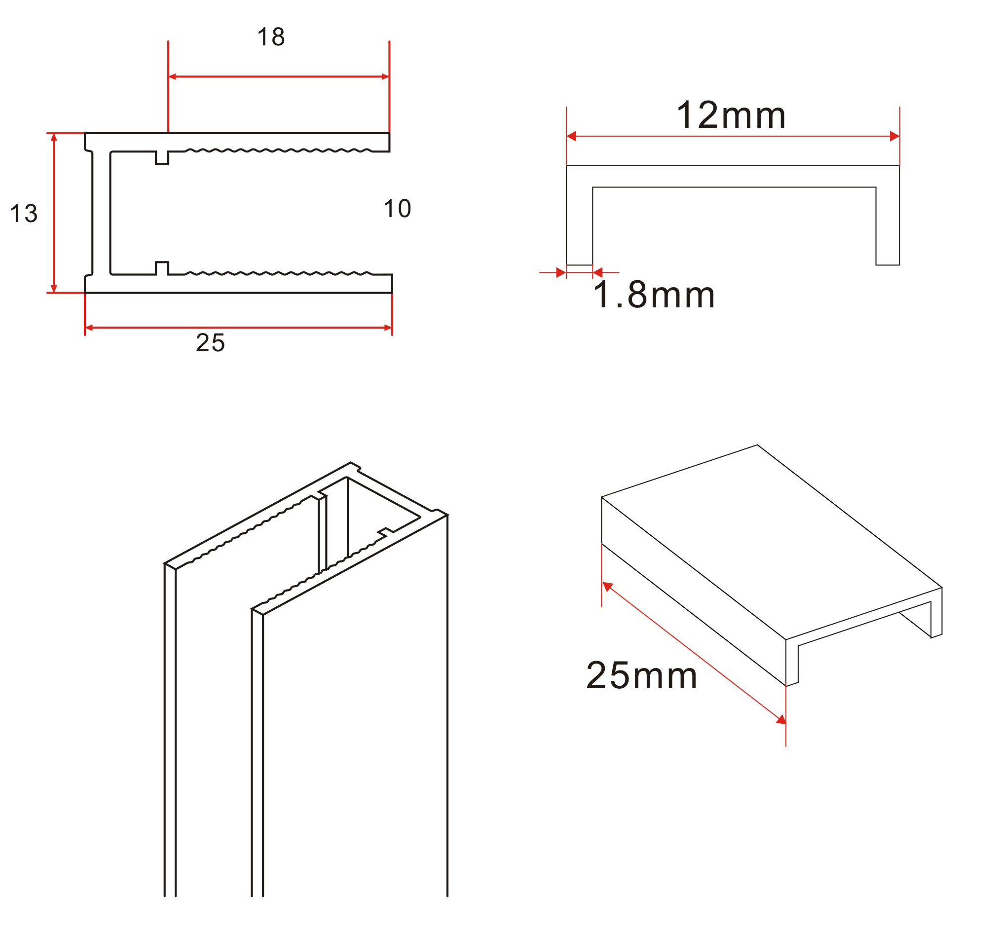 Slim profielset met stabilisatiestang 120 cm mat zwart