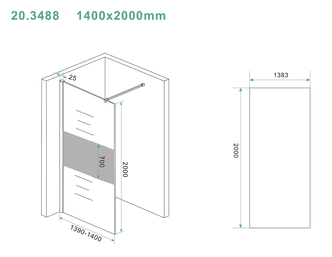 Slim glasplaat 1400 x 2000 x 8 mm nano helder glas met melkglas middenband