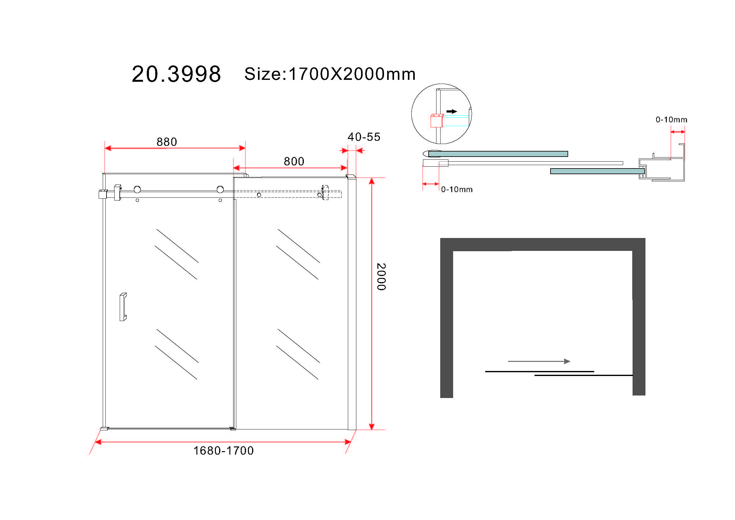 Slide nis schuifdeur 1700 x 2000 x 8 mm nano helder glas/chroom