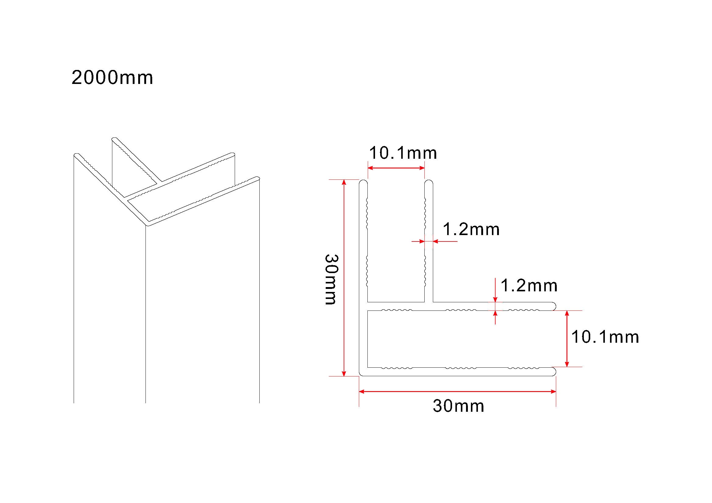 Slim hoekprofiel 2000 x 10 mm mat wit