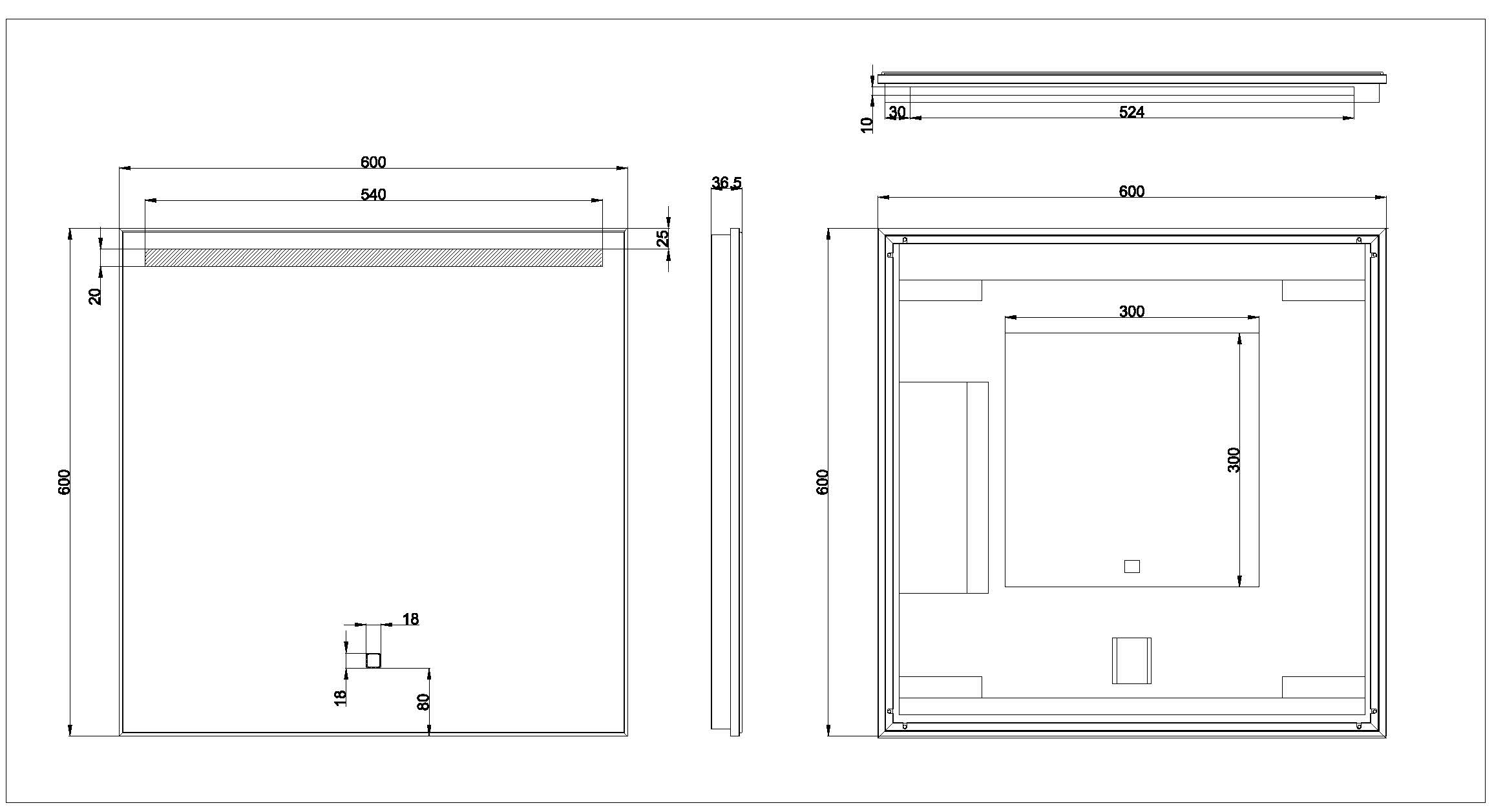 Ambi one spiegel vierkant met LED, dimbaar en spiegelverwarming 60 x 60 cm