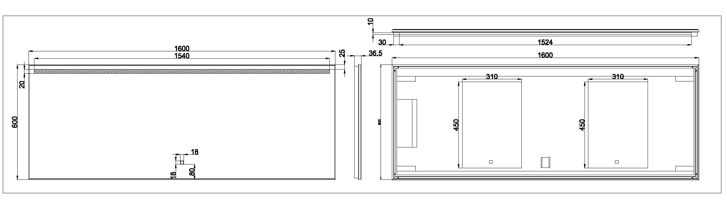 Ambi one spiegel rechthoek met LED, dimbaar en spiegelverwarming 160 x 60 cm