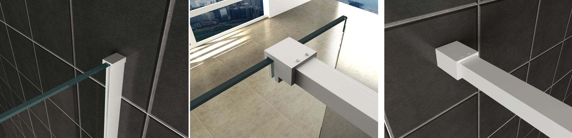 Slim profielset met stabilisatiestang 120 cm mat wit - 20.3485