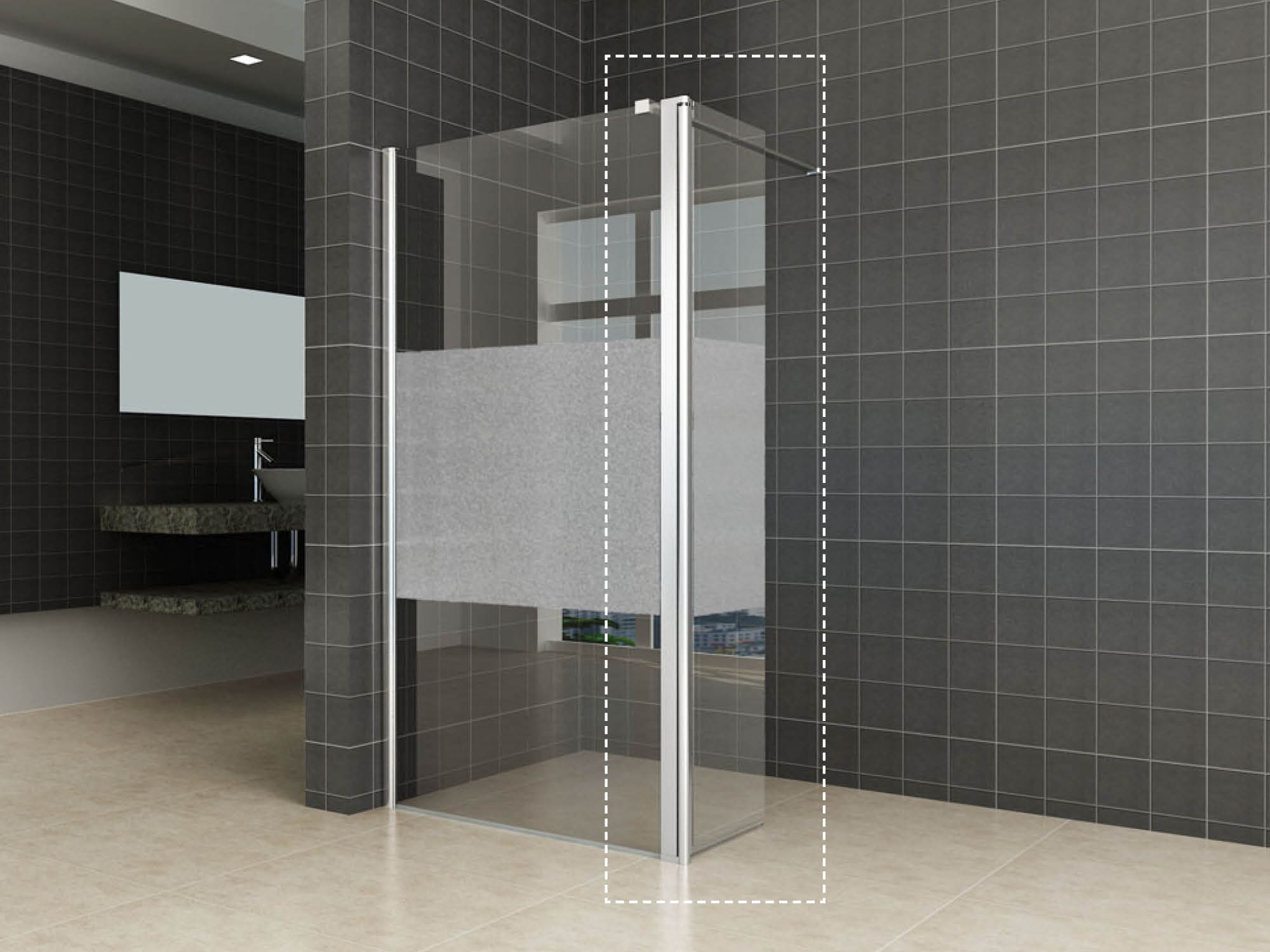 Comfort zijwand draaibaar links 350 x 2000 x 10 mm nano helder glas met melkglas middenband/chroom - 20.3946