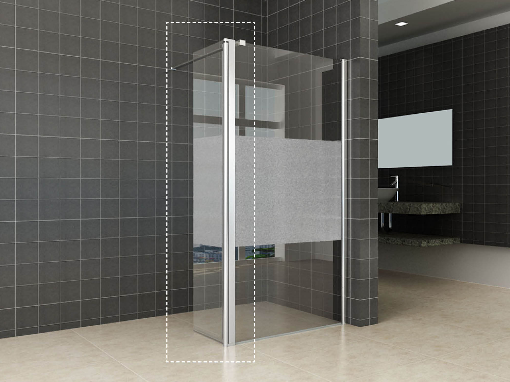 Comfort zijwand draaibaar rechts 350 x 2000 x 10 mm nano helder glas met melkglas middenband/chroom - 20.3947
