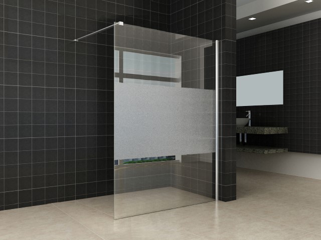 Comfort inloopdouche 1400 x 2000 x 8 mm nano helder glas met melkglas middenband/chroom - 20.3953