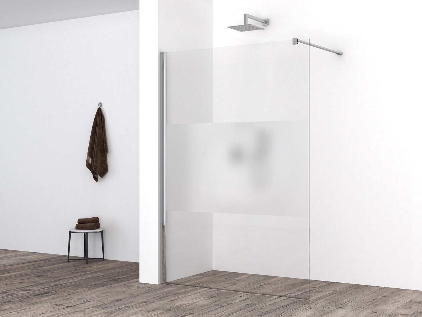 Comfort inloopdouche 1600 x 2000 x 8 mm nano helder glas met melkglas middenband/chroom - 20.3954