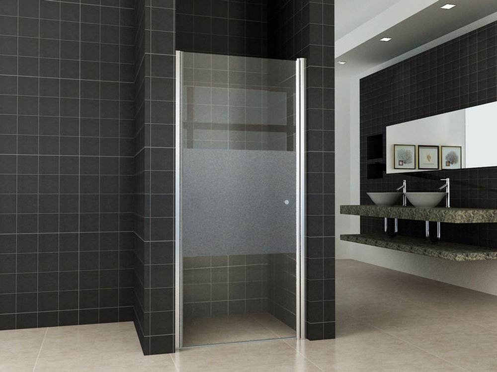 Partly nisdeur links 900 x 2000 x 8 mm nano helder glas met melkglas middenband/chroom - 20.4231