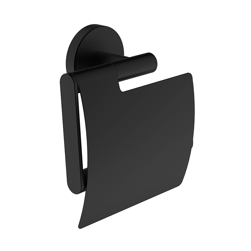 Alonzo toiletrolhouder met klep mat zwart - 28.8031