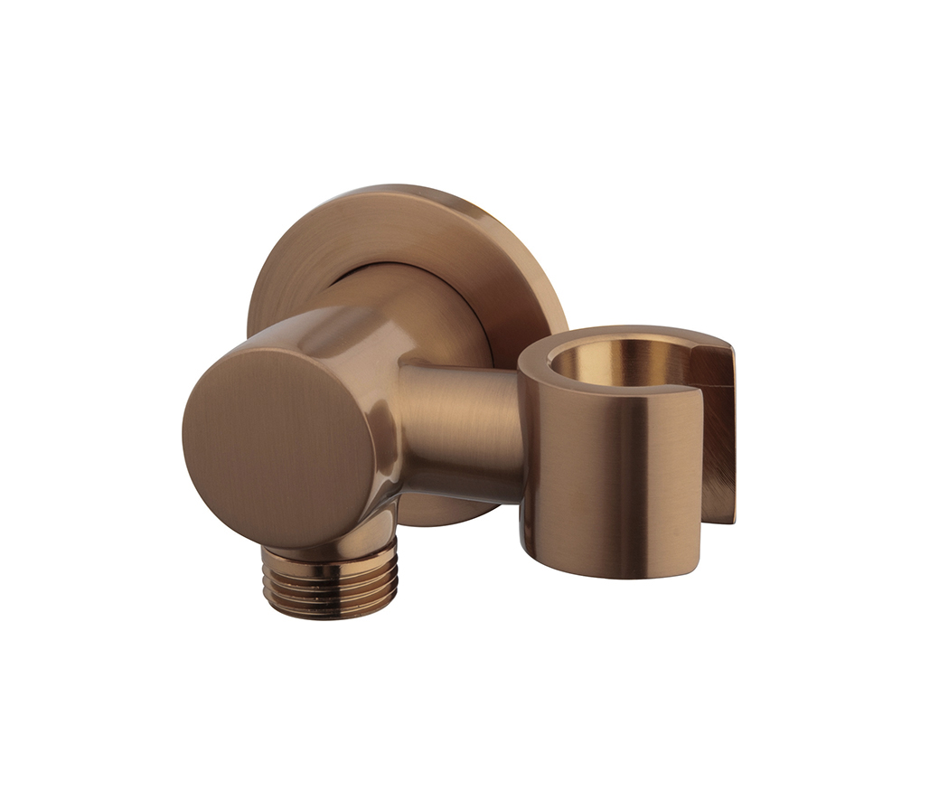 Wandaansluitbocht met kantelbare handdouchehouder rond 1/2" geborsteld brons koper - 29.2805