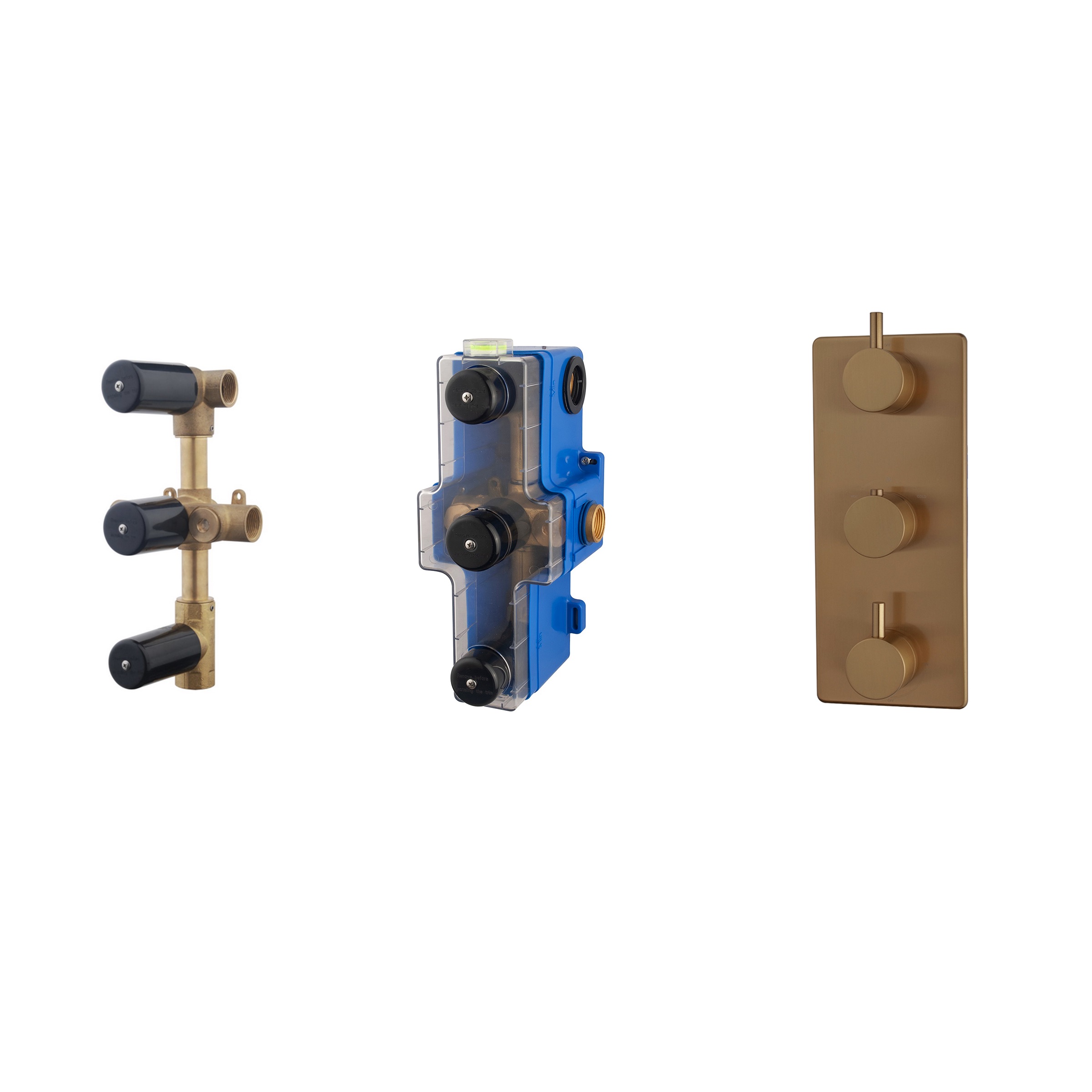One pack inbouwthermostaat 3 weg geborsteld brons koper bestaande uit: