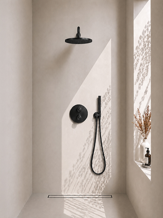 Caral inbouwthermostaat compleet met hoofddouche 30 cm en staafhanddouche mat zwart