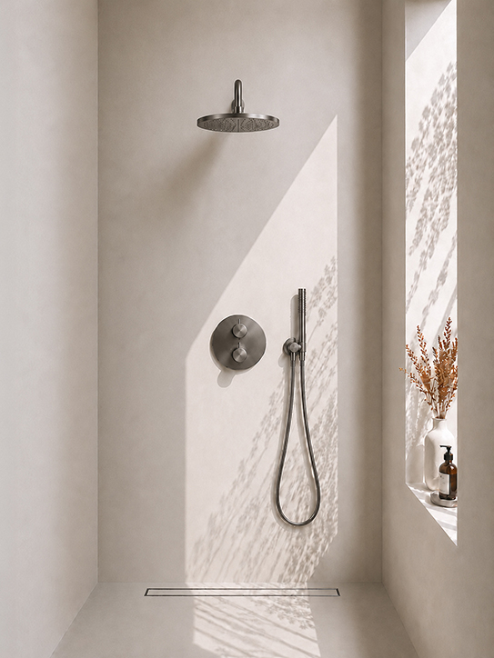 Caral inbouwthermostaat compleet met hoofddouche 30 cm en staafhanddouche gunmetal
