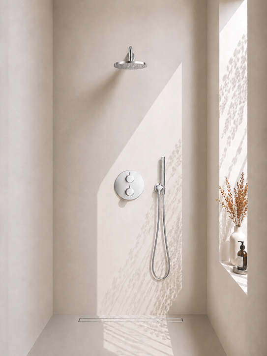 Caral inbouwthermostaat rond compleet met hoofddouche 25 cm en staafhanddouche chroom
