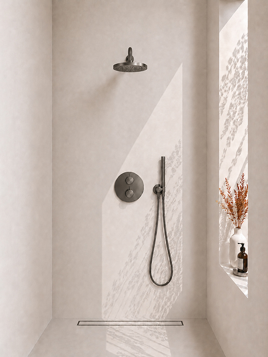 Caral inbouwthermostaat compleet met hoofddouche 25 cm en staafhanddouche gunmetal