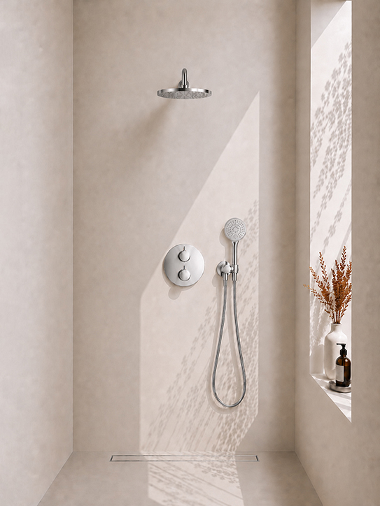 Caral inbouwthermostaat rond compleet met hoofddouche 30 cm en 3 standen handdouche chroom