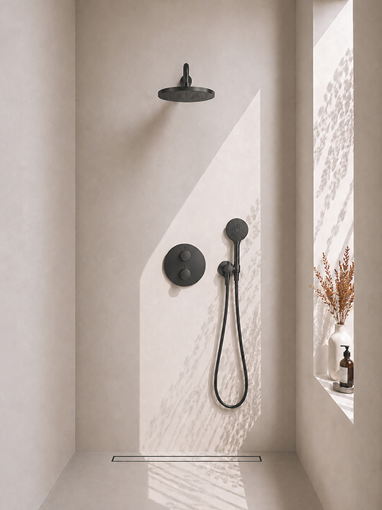 Caral inbouwthermostaat compleet met hoofddouche 30 cm en  3 standen handdouche mat zwart