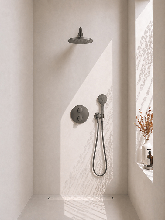 Caral inbouwthermostaat compleet met hoofddouche 30 cm en 3 standen handdouche gunmetal