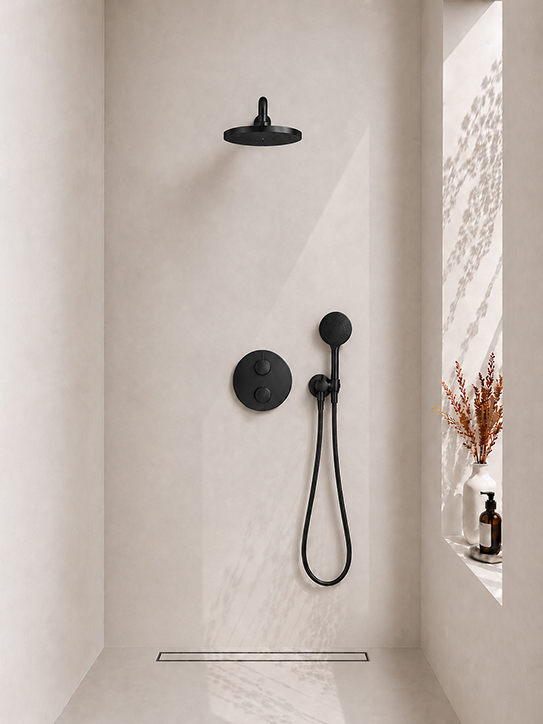 Caral inbouwthermostaat compleet met hoofddouche 25 cm en 3 standen handdouche mat zwart