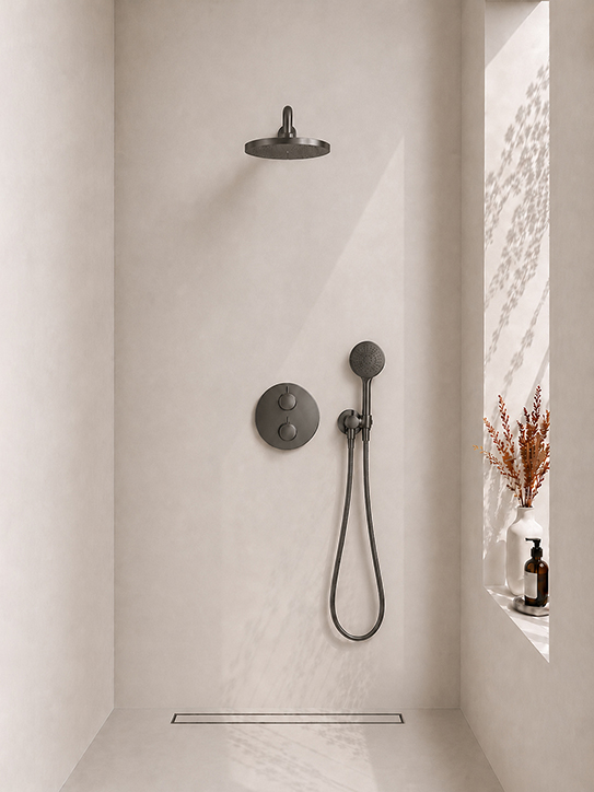 Caral inbouwthermostaat compleet met hoofddouche 25 cm en 3 standen handdouche gunmetal