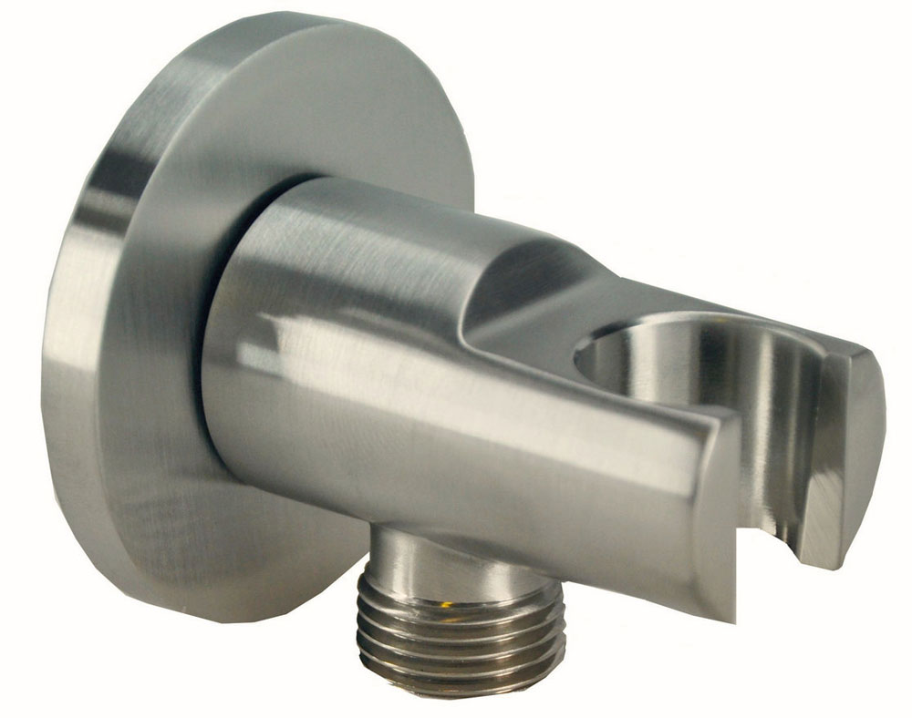 Wandaansluitbocht met houder 1/2" geborsteld staal - 29.4800