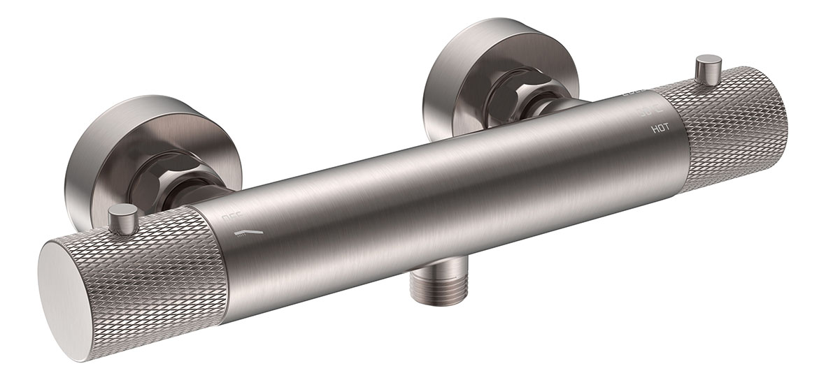Ribbd thermostatische douchemengkraan hartafstand 15 cm geborsteld staal - 29.5351