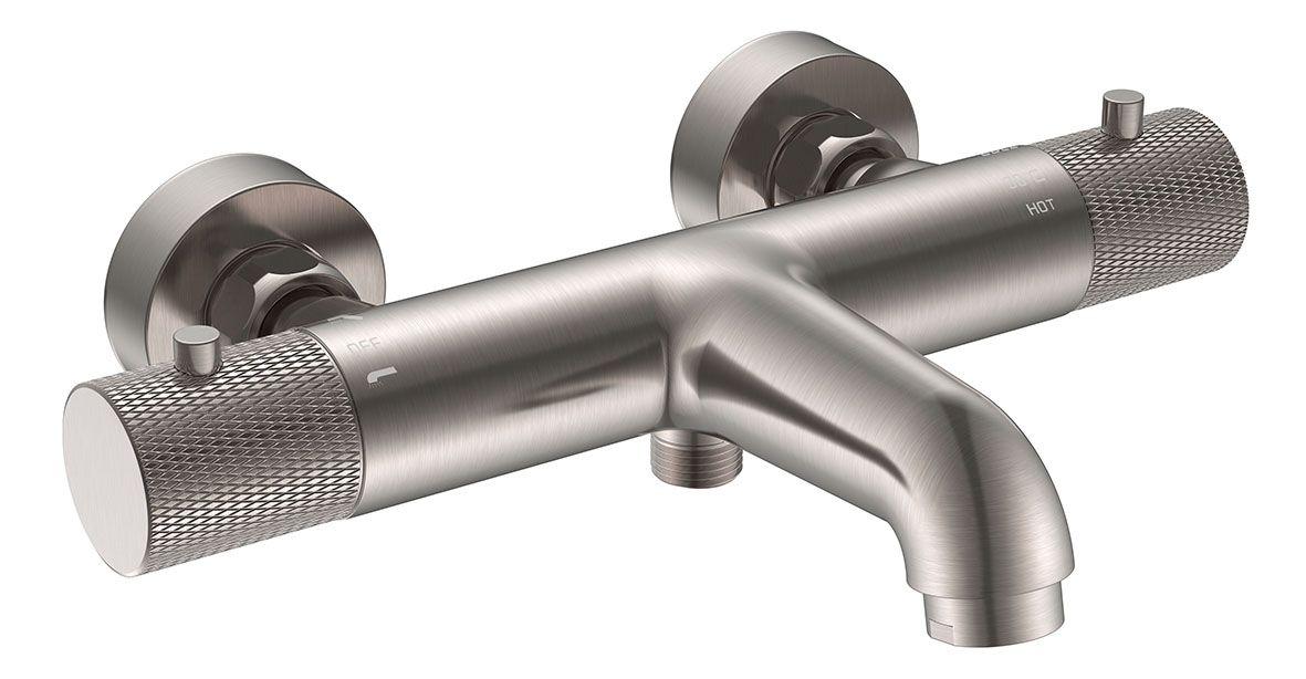 Ribbd thermostatische badmengkraan hartafstand 15 cm geborsteld staal - 29.5361