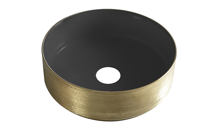 Mondri waskom rond 36 x 36 x 12 cm mat zwart/geborsteld goud - 32.3301