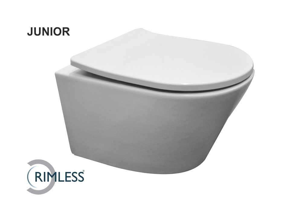 Vesta junior wandcloset rimless verkort met Shade slim toiletzitting softclose en quick release glans wit - 32.6030