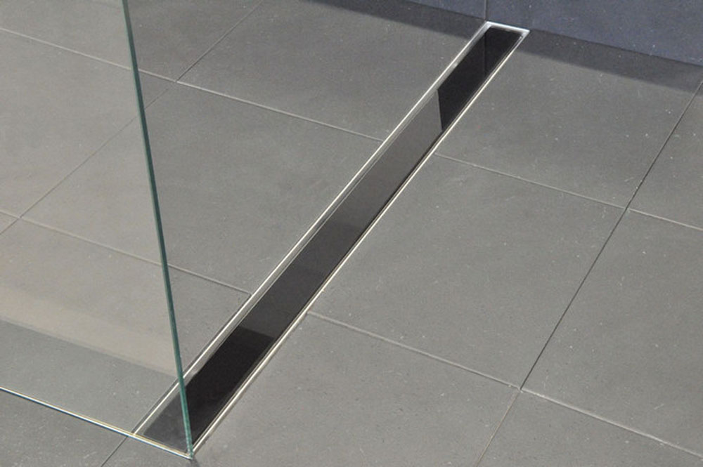 Glasrooster voor douchegoot 90 x 7 cm glanzend zwart