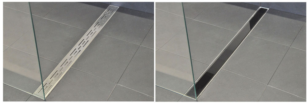 Glasrooster voor douchegoot 90 x 7 cm glanzend zwart