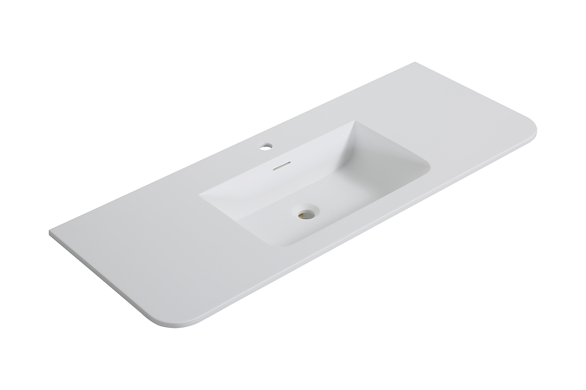 Laro wastafel enkel met 1 kraangat ronde hoeken 120 x 48 x 1,5 cm solid surface mat wit