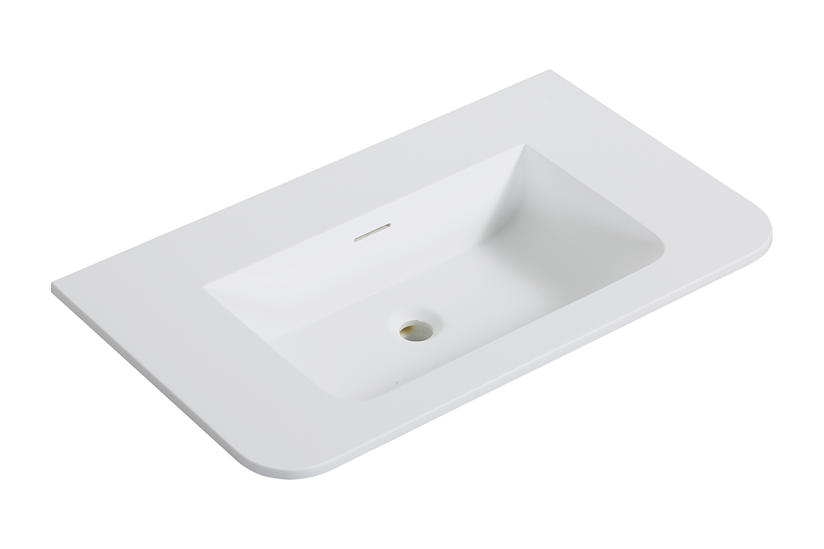 Laro wastafel zonder kraangat ronde hoeken 80 x 48 x 1,5 cm solid surface mat wit