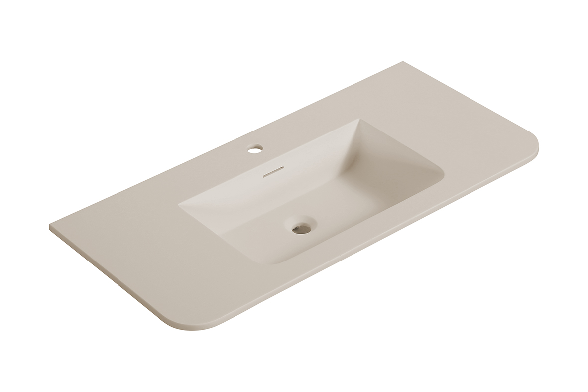 Laro wastafel enkel met 1 kraangat ronde hoeken 100 x 48 x 1,5 cm solid surface beige