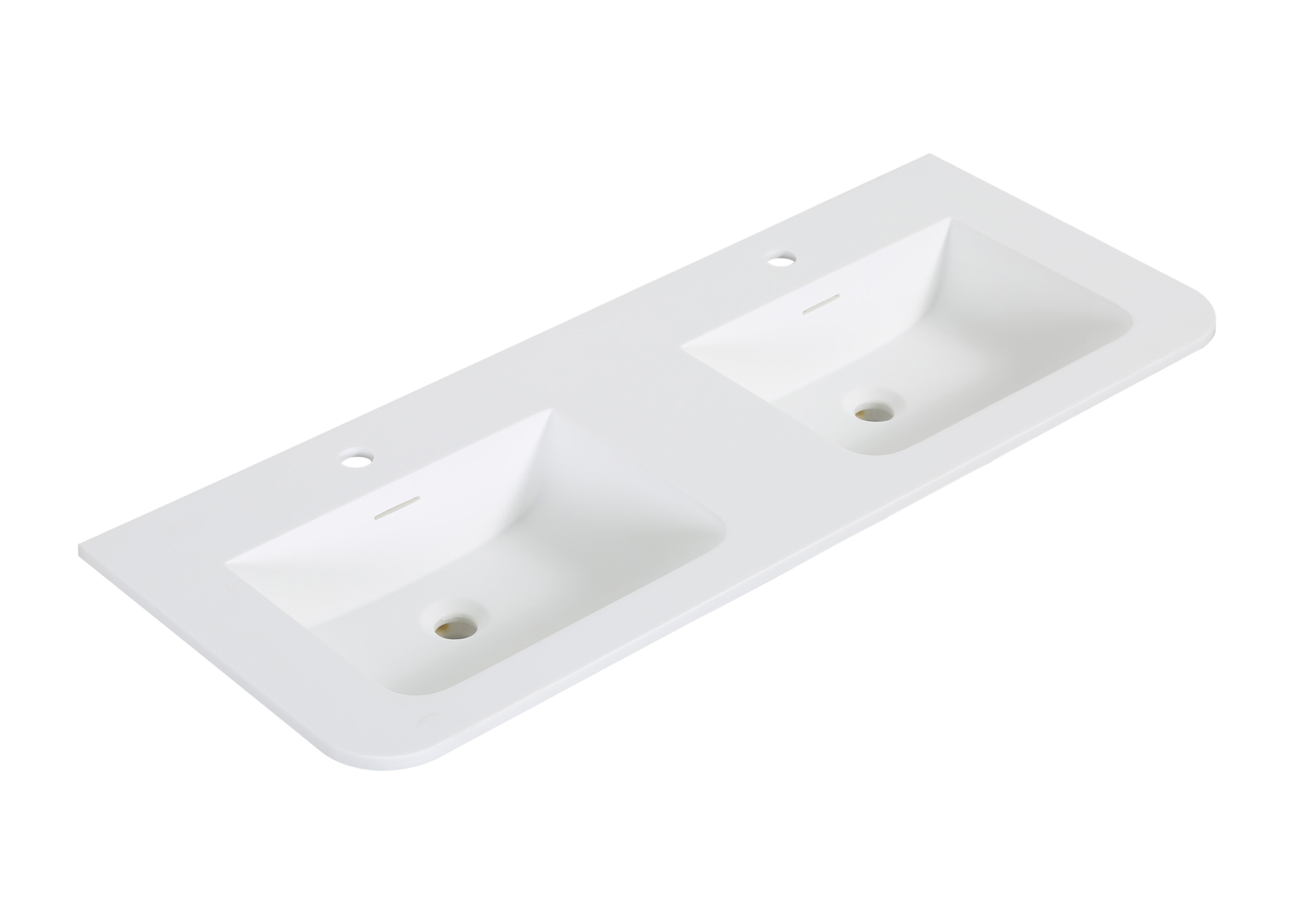 Laro wastafel met 2 kraangaten ronde hoeken dubbel 120 x 48 x 1,5 cm solid surface mat wit