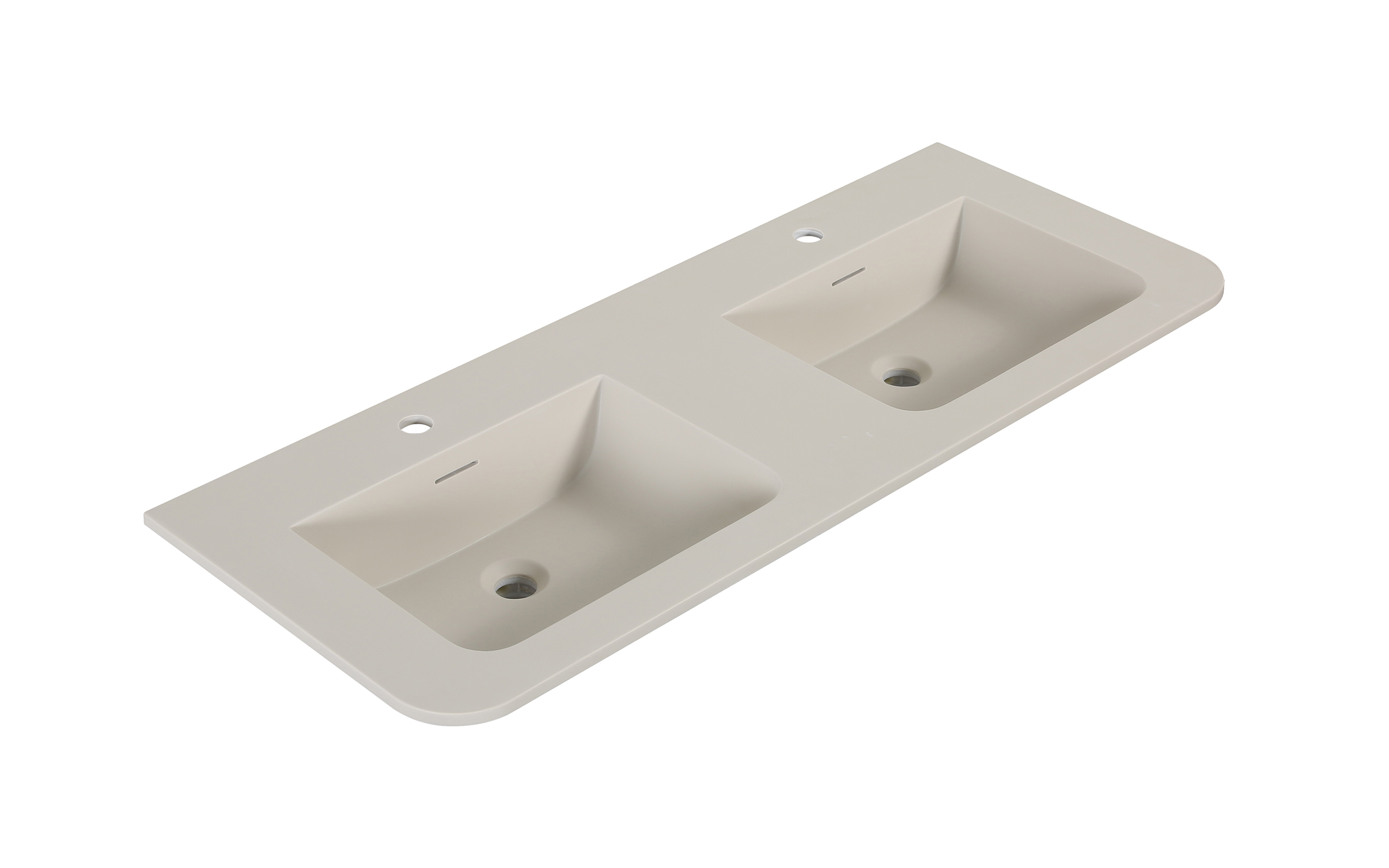 Laro wastafel met 2 kraangaten ronde hoeken dubbel 120 x 48 x 1,5 cm solid surface beige