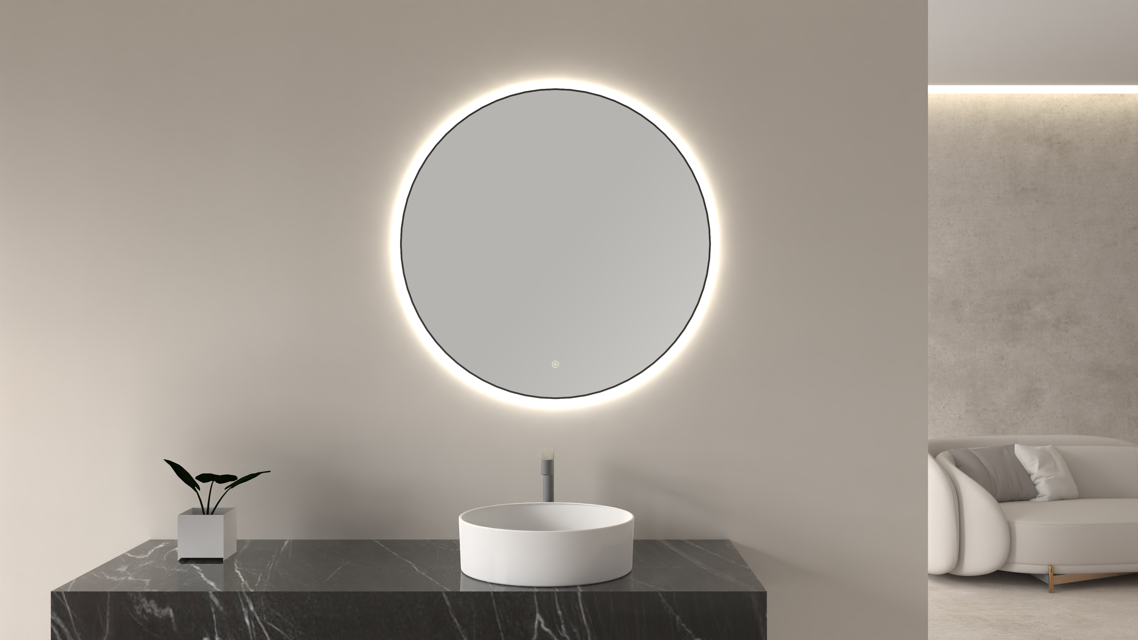 Novi ronde spiegel met LED, dimbaar 60 cm mat zwart - 38.3705