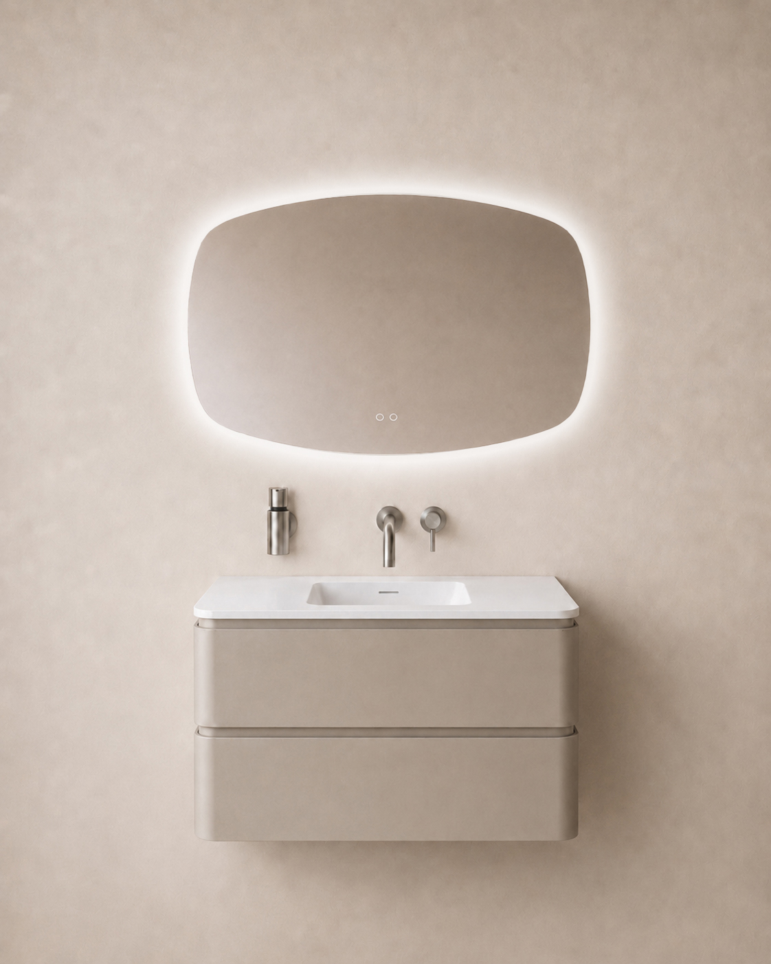 Lumora spiegel rechthoek met afgeronde hoeken met LED, dimbaar en spiegelverwarming 100 x 65 cm