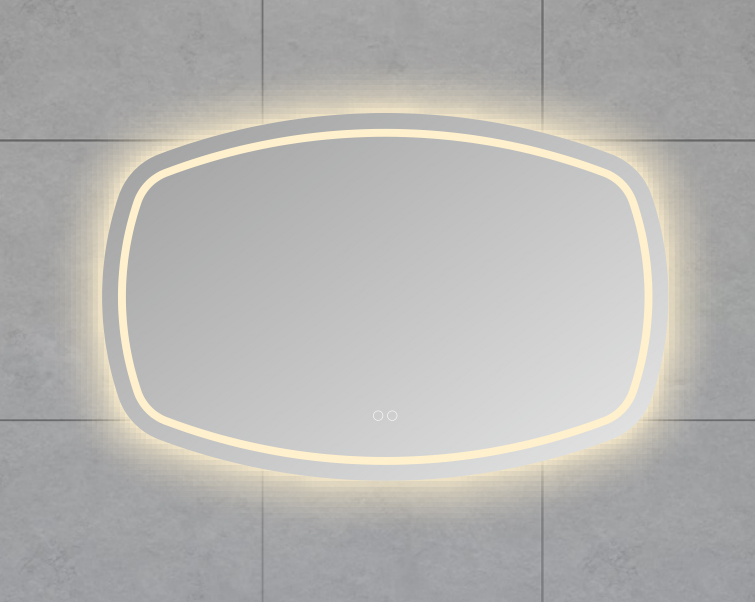 Lumora spiegel rechthoek met afgeronde hoeken met LED, dimbaar en spiegelverwarming 100 x 65 cm