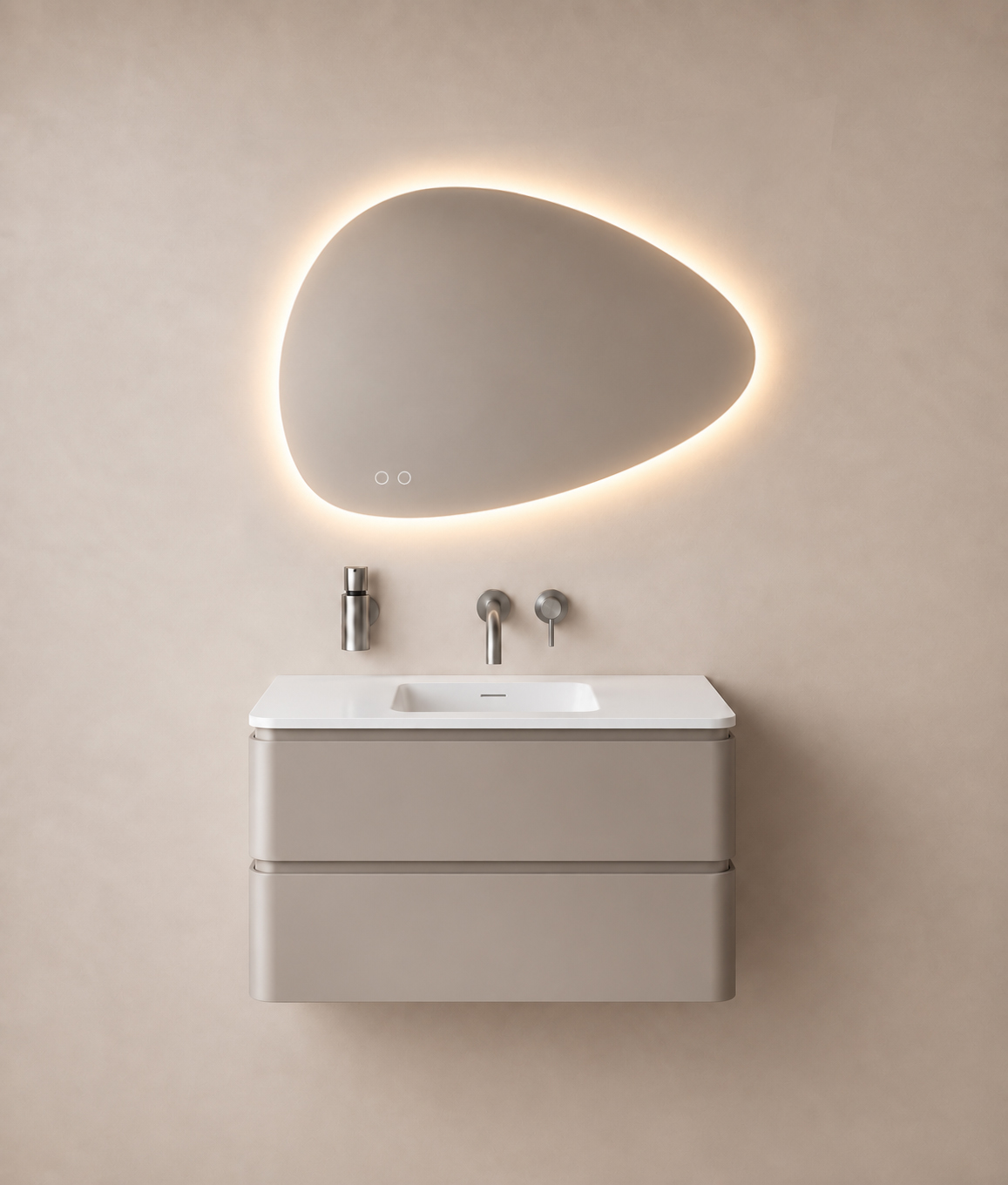 Lumora spiegel organisch met LED, dimbaar en spiegelverwarming 80 x 55 cm