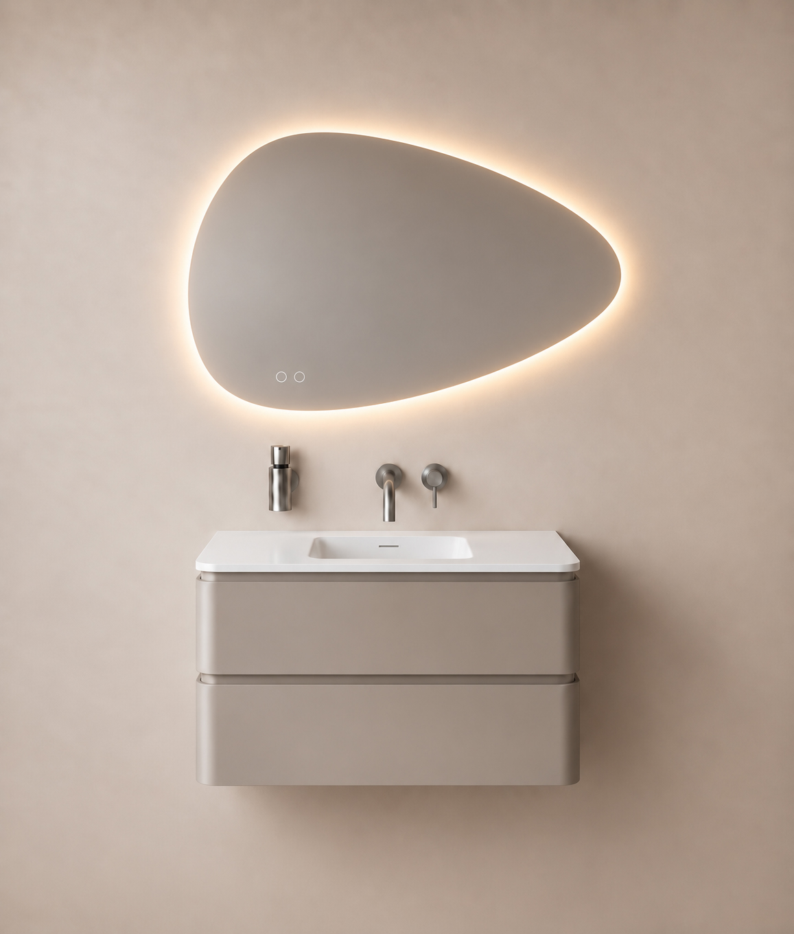 Lumora spiegel organisch met LED, dimbaar en spiegelverwarming 100 x 69 cm