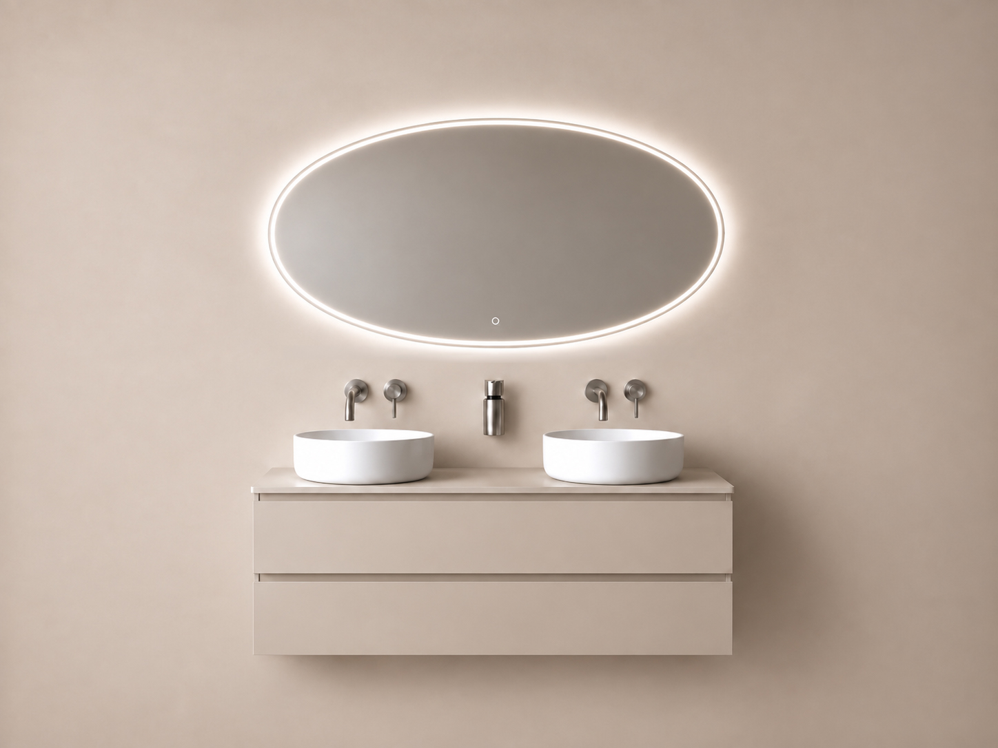 Oliva spiegel ovaal met LED, dimbaar en spiegelverwarming 160 x 70 cm