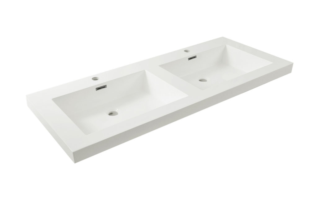 Vision wastafel dubbel met 2 kraangaten 120x46x5,5 cm kunstmarmer glans wit - 38.3918