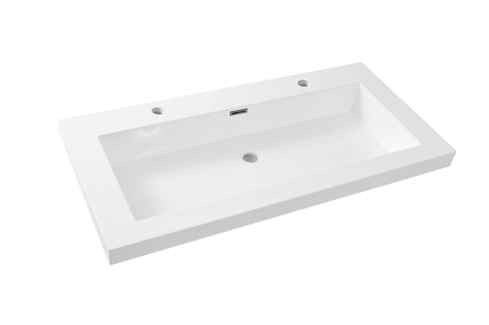 Vision wastafel enkel met 2 kraangaten 100x46x5,5 kunstmarmer glans wit - 38.3920