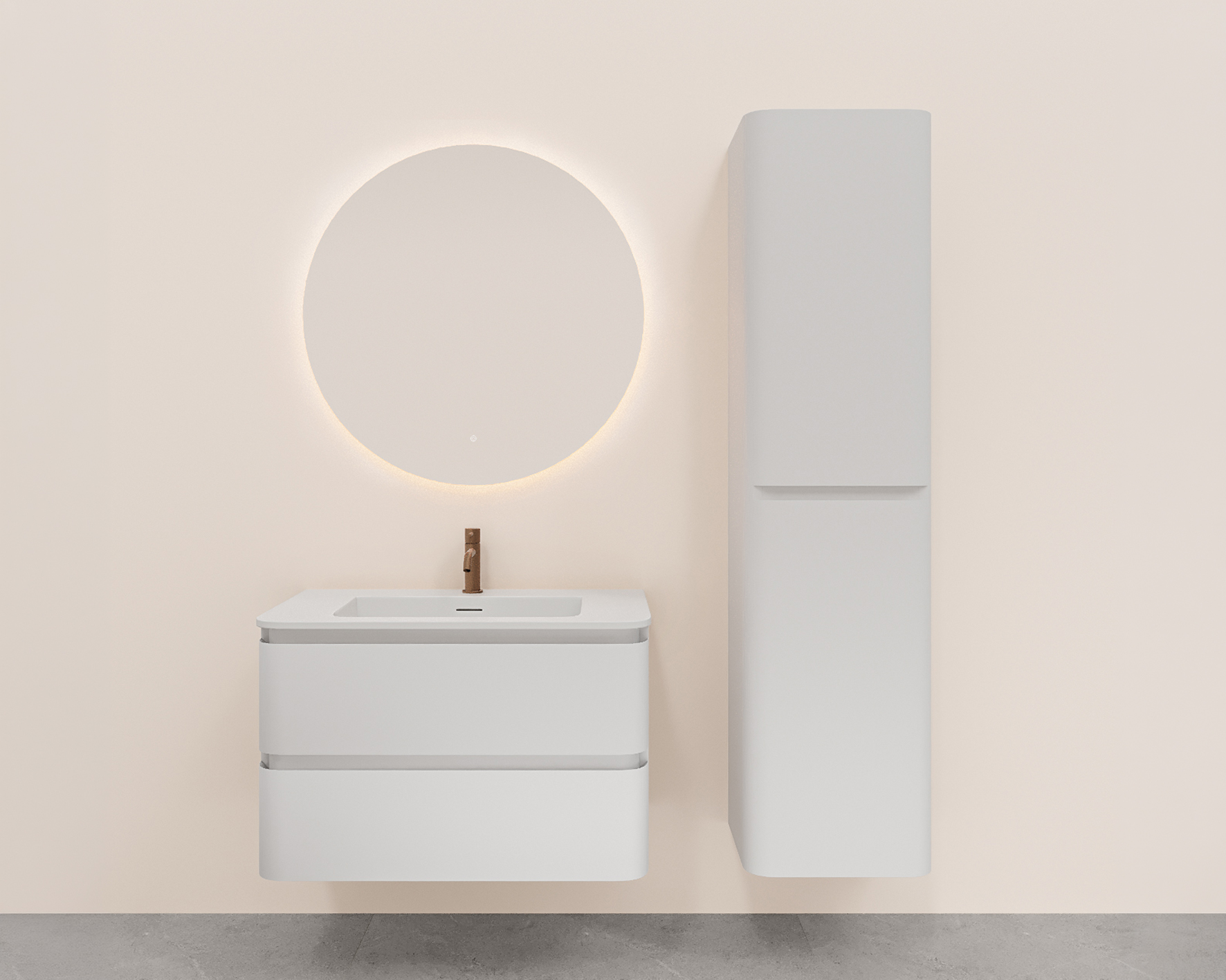 Novira onderkast afgeronde hoeken met 2 laden 1 uitsparing 80 x 48 cm mat wit