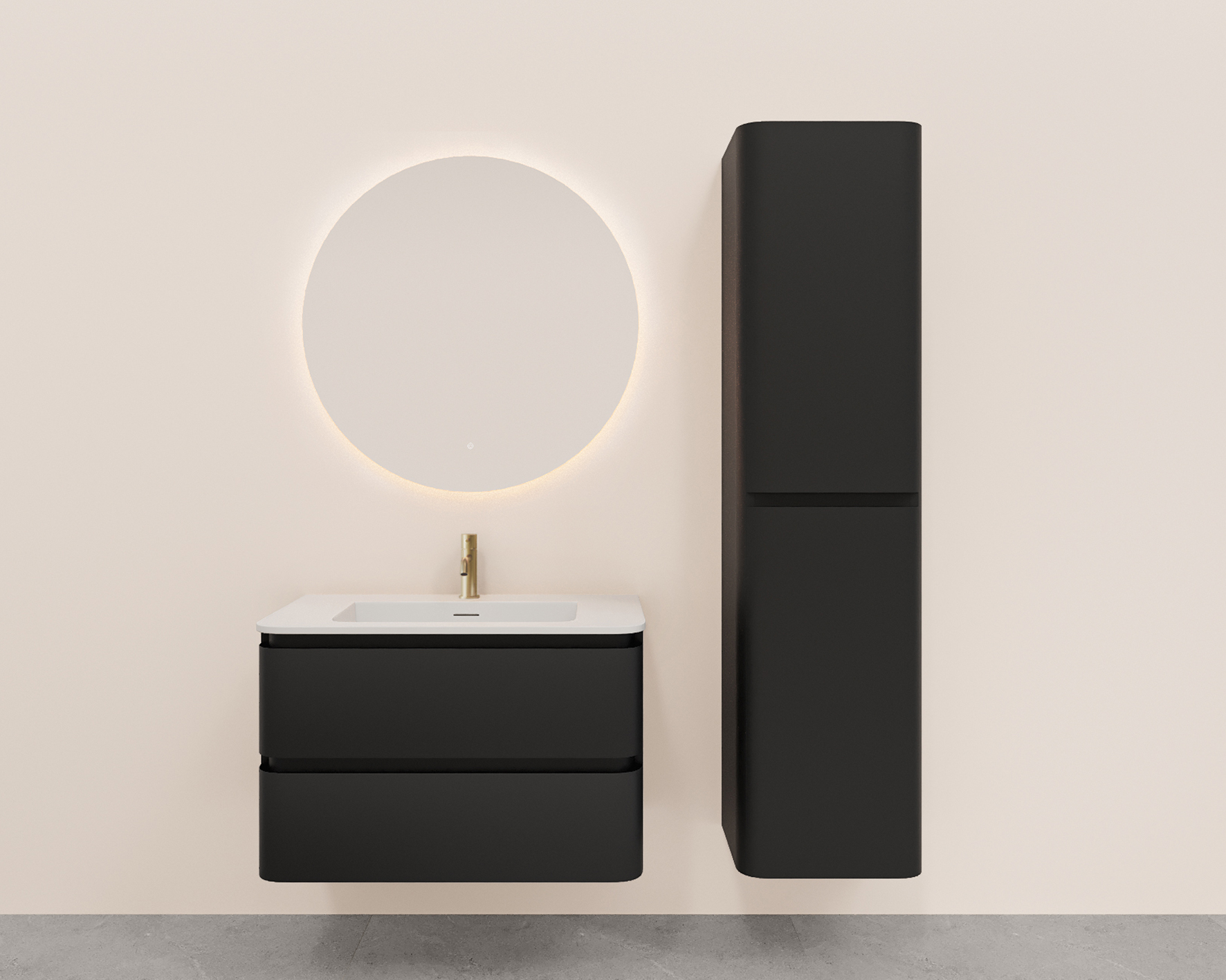 Novira onderkast afgeronde hoeken met 2 laden 1 uitsparing 80 x 48 cm mat zwart