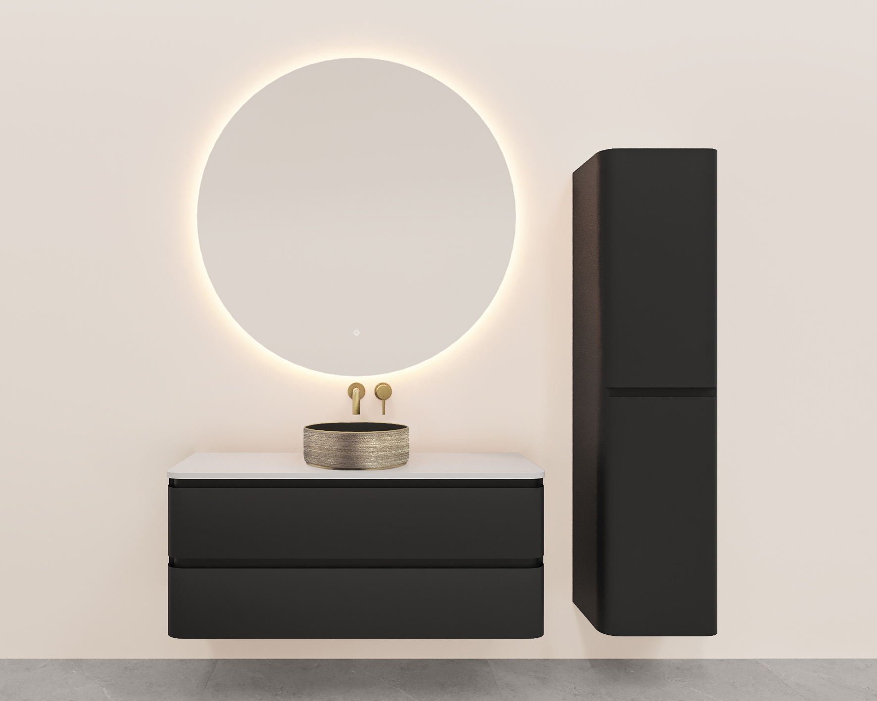 Novira onderkast afgeronde hoeken met 2 laden 1 uitsparing 120 x 48 cm mat zwart