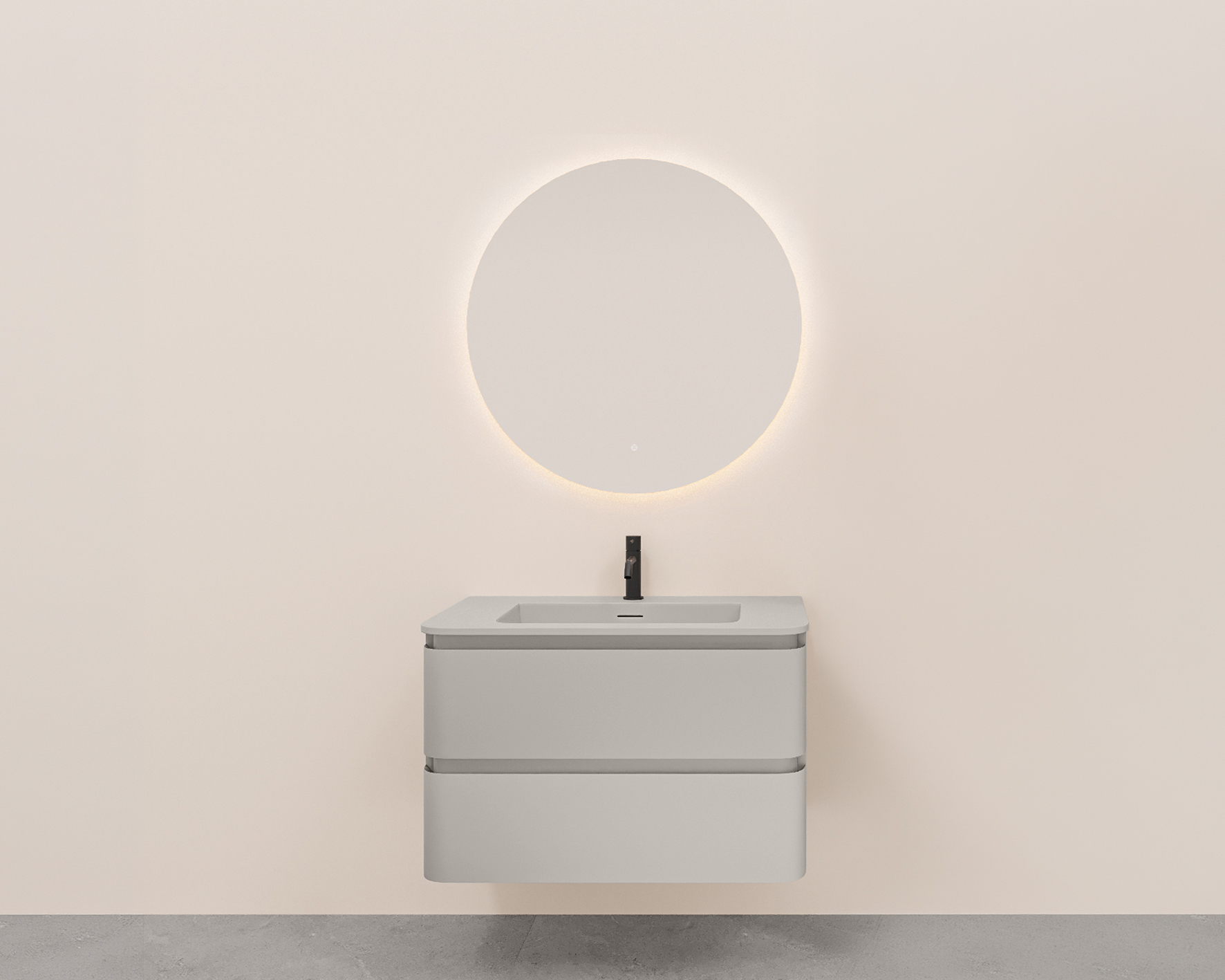 Novira onderkast afgeronde hoeken met 2 laden 1 uitsparing 80 x 48 cm mat zand