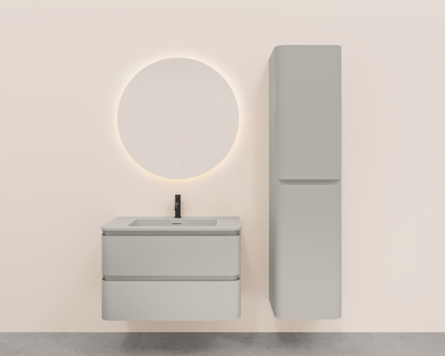 Novira onderkast afgeronde hoeken met 2 laden 1 uitsparing 100 x 48 cm mat zand