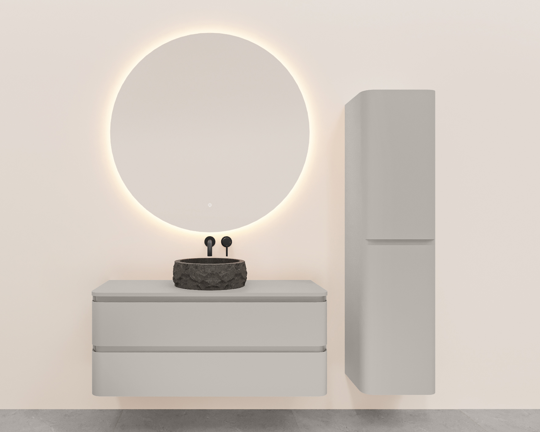 Novira onderkast afgeronde hoeken met 2 laden 1 uitsparing 120 x 48 cm mat zand